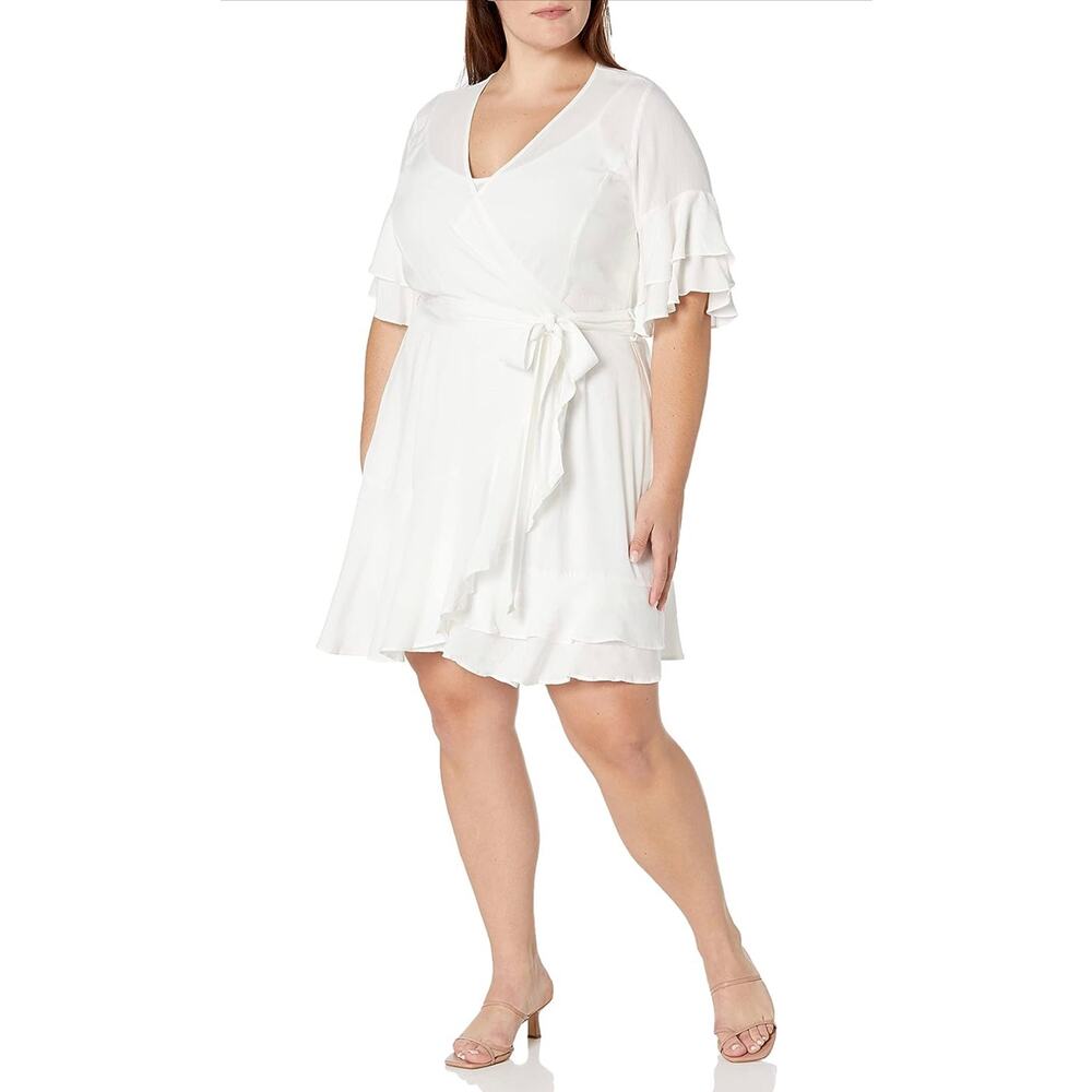 City Chic Fiesta Fun Sun Wrap Dress Off White XXL